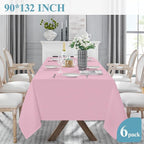 VidaFete Tablecloth 6 Pack 90 * 132inch Rectangle Table Cloth Polyester, Stain Wrinkle Resistant Polyester Dining Table Cover for Kitchen Dinning Party Wedding Rectangular Buffet Decoration(Pink)