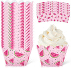 Whaline 36Pcs Watermelon Cupcake Wrappers Watercolor Pink Watermelon Cupcake Liners Decorative Cupcake Holders for Birthday Baby Shower Summer Dessert Decor