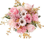 Epicpetal Fake Flowers in Vase, Artificial Pink Flowers in Vase for Decoration Faux Flowers Fake Floral for Home Decor Indoor Dining Table Centerpiece (Pink)