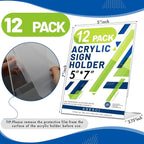 Aheroi 12Pcs Acrylic Sign Holder, 5x7 Clear Sign Holders, L-Shape Table Sign Holders Paper Stand, Plastic Sign Holder Standing, Paper Display Stand for Menu Document Display, Activities Supplies