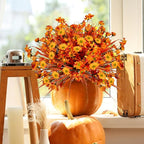 Fake Mums Fall Flowers Artificial for Decoration, 12 Bundles Faux Plants Silk Orange Flowers Realistic UV Resistant for Outdoors Planter Porch Garden Balcony Patio Window Box
