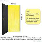 Yellow Streamers Party Backdrop - GREATRIL Foil Fringe for Pineapple/Lemon/Truck/Race Birthdays Party Decoration - 3.2ft X 8.2ft - 2 Packs