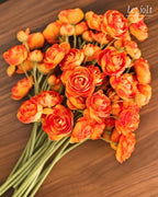 Letjolt Ranunculus Artificial Flower 18 Pcs Orange Silk Ranunculus Wedding Bouquet Engagement Centerpieces Arrangements Bridal Shower Decorations Home Decor, Orange