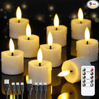 Rechargeable Flameless 1.6" x2.5" Tea Light Candles with Remote & Type-C Charging Cable, Timer LED Flickering White Plastic 9pcs Mini Dripping Wax Votive Tealight Candles