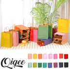 qiqee 200Pcs Paper Gift Bags with Handles - 8.3"x6"x3.15" Small Party Favor Bags Multiple Uses - 16 Solid Colors