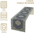 Boho Bohemia Style Blue Teal Table Runner, Country Rustic Farmhouse Magical Abstract Print Pattern for Home Kitchen Table Decor Dining Coffee Room Garden Party Decor 13x120in