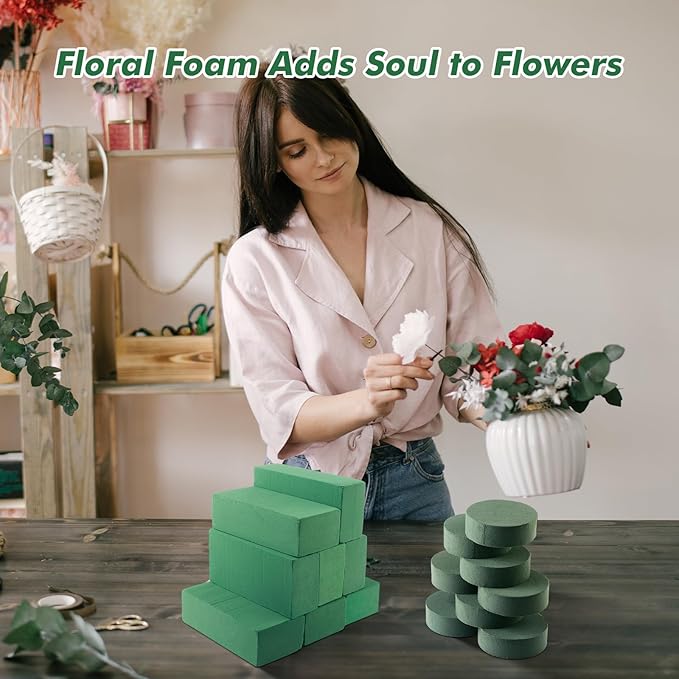 24 Pcs Floral Foam Blocks for Fresh & Artificial Flowers, 5.5" L x 3.1" W x 1.7" H Wet & Dry Green Flower Foam for Indoor Outdoor Floral Arrangements, Foam Bricks for Wedding, Birthdays, Home Décor