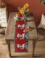 Red Chef Gourmet Cotton Linen Table Runner for Dining Kitchen, Wedding Outdoor Party Tablerunners Decoration, Black White Check Plaid Funny Kitchen Dresser Scarf Coffee Tablecloth Runners 13x72 Inches
