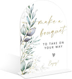 Acrylic Wedding Signs, Greenery Theme Make a Bouquet Sign, Wedding Reception Signage, Bridal Shower Table Decor with Stand, Engagement, Anniversary, Newlywed Events and Parties Supplies, 02