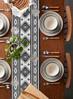 Aztec Southwest Cotton Linen Table Runner for Dining Kitchen, Wedding Outdoor Party Tablerunners Decoration, Boho Ethnic Tribes Vintage Grey Dresser Scarf Coffee Tablecloth Runners 13x90 Inches