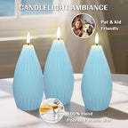 Silverstro Ocean Flameless Candles Remote Irregular Polygon Ribbed Design Real Wax Flicker Battery Operated Candles for Home Party Wedding Thanksgiving Christmas Nautical Decor - Set of 3(Blue)
