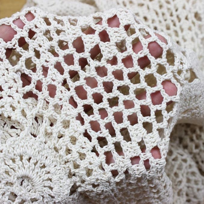 KEPSWET Cotton Handmade Crochet Lace Table Runner White Rectangle Coffee Table Dresser Decor (14x72 inch)
