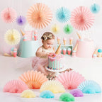 9PCS Huge Pastel Hanging Paper Fans Decoration Macaron Birthday Party Decorations Rainbow Ice Cream Easter Paper Hanging Decor for Bridal Baby Shower Classroom Home Decor