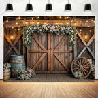 9x6ft Country Wedding Photography Backdrop Rustic Barn Door Photography Backdrop Farmhouse Pink Flower Cabin Wooden Birthday Baby Shower Wedding Bridal Party Banner Photo Booth Props Background