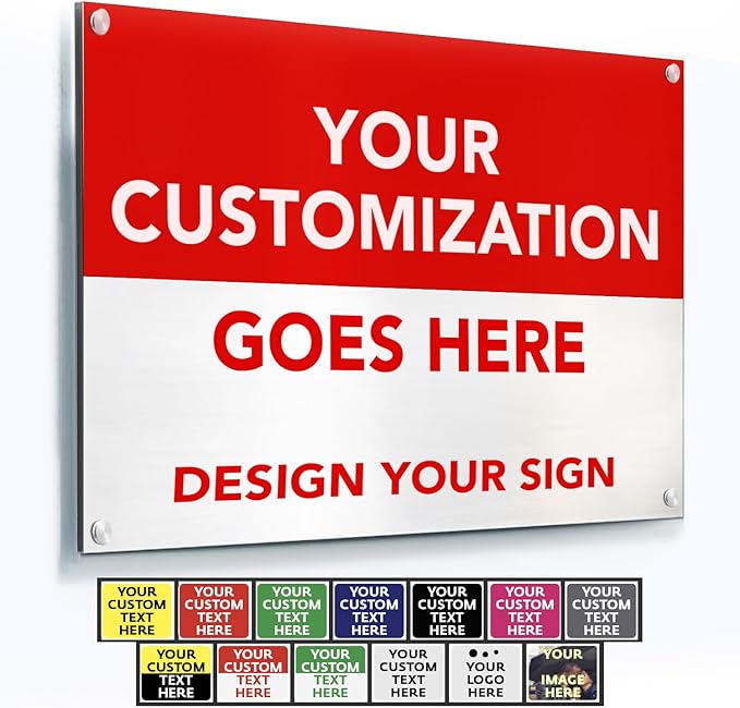 SPEEDYORDERS Custom Outdoor Metal Signs, Personalized Aluminum Signs, Customized Safety Signs, Metal Business Signs, Waterproof Outdoor Business Signs, White Aluminum (Red & White, 7x7 In)