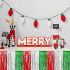 4 Pack 29x108 Inch Metallic Foil Fringe Tinsel Table Skirts for Rectangle Tables Streamer Backdrop for Wedding, Birthday, Parade Floats, Christmas, Halloween Party Decoration(Red Silver Green)
