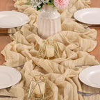 MLMW 4 Pack Champagne Gold Table Runner Cheesecloth Boho Gauze Rustic Cheese Cloth 160 inch Sheer Wedding Table Runner 13.3ft for Thanksgiving Party Baby Bridal Shower Birthday