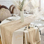 Aktor 4 Pack Beige Table Runner Boho Cheesecloth Table Runner Semi Sheer Gauze Fabric Runners for Wedding Birthday Baby Shower Party Boho Table Decoration（Beige）
