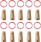 Aluan Wine Bottle Lights with Cork 10 Pack 20 LED Christmas Mini Fairy Lights for Indoor, Waterproof Battery Operated Cork Lights for Liquor Bottles Party Jar Wedding Reception Bar Decoration, Red