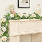 Dolicer 2Pcs 13Ft Artificial Eucalyptus Garlands with Flowers, Faux Floral Greenery Garlands Fake Flowers Vines for Wedding Table Centerpieces Arch Party Ceremony Backdrop Decor (White)