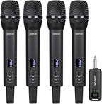 Rechargeable Wireless Microphones 4, Pro Handheld Cordless Mics System Dynamic with Echo Treble BASS VOL Control for Karaoke Singing Church Party, 1/4'' Output, D240, Black