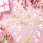 220PCS One Silly Goose Birthday Decor for Girl, Goose Dot Leaves Flower 1st Birthday Confetti for Pink and Gold First Bday Decorations.