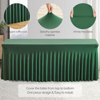 Wish Care 6 Pack Hunter Green Stretch Spandex Table Clothes for 8 Foot Rectangle Tables, 8FT Wrinkle Free Fitted Tablecloths Ruffles Design Table Cover for Party, Banquet, Wedding and Events