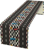 Race Car Table Runner,Checkered Flag Black and White Race Cars Pattern Print Tablecloth Burlap for Hotel Indoors Outdoor Dining Room Kitchen Home Decor,W13X L108 in