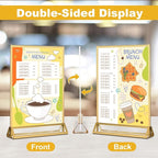 EHWINE 6 Pack Acrylic Sign Holder 5.5 x 8.5, Double Sided Gold Picture Frame Stand up Table Top Sign Holders, Clear Display Stand Menu Flyer Holder for Wedding Party