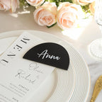 UNIQOOO 20 Pcs Black Semicircle Acrylic Place Cards, DIY Blank Half Circle Acrylic Sign, 1/8 inch Thick Perfect for Wedding Table Decor, Birthday, Centerpiece, Decoration, Party, Event,3.5x2 inches