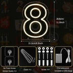 Number 8 LED Neon Sign Backdrop Birthday Party Decoration, 11.3" Height Warm White Marquee Number Eight Light Up Sign for Wedding Anniversary Window Wall Table, Indoor Battery Operated or USB