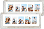 8x24 Picture Frame 2 Pack, Distressed White Wood Frame with Tempered Glass, Display Pictures Multiple Five 4x6 With Mat or 8 x 24 Without Mat - Horizontal or Vertical Wall Mounting