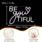 Be Your Tiful Neon Sign Dimmable Letter Neon Signs White Pink Wall Decorative Lights Powered USB with Switch for Bedroom Kid Room Shop Apartment Birthday Party Wedding （15.7’’X11.8’’）