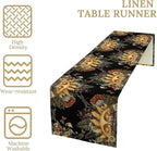 Sun Moon Table Runner, Bohomian Mushroom Daisy Table Gothic Dragonly Butterfly Table Center Decor Table Runner for Indoor Outdoor Party Kitchen Dinner Black, 13x60 Inch