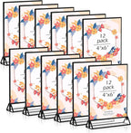 12PCS Acrylic Black Sign Holders, Wedding Table Sign Double Sided Holder, Acrylic Black Frame Sign Holders Display Stand for Wedding Table Numbers, Restaurant Sign, Menu, Photo (4" x 6")