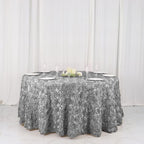 Efavormart 120" Wholesale Round Table Cover Silver Grandiose Rosette 3D Satin Tablecloth for Wedding Party Event Decoration