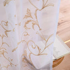 Sheer Curtains White-Beige 45 Inch Length Floral Embroidery Vintage Rod Pocket Voile Drapes for Living room, Bedroom, Window Treatments Semi Crinkle Curtain Panels for Farmhouse Set of 2, 52"x 45".