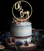 Oh Boy Cake Topper - Wooden Oh Boy Baby Shower Cake Decorations - Baby Shower Cake Topper for First Birthday/Gender Reveals Party, Photo Booth Props