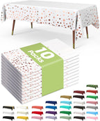 Pureegg Plastic Table Cloth Disposable 10 Pack, 54 x 108 Inch Table Cloths, Graduation Decorations of 2025, Graduation Tablecloths, Rectangle, Plastic Cover, Leakproof & Sturdy, White and Rose Gold