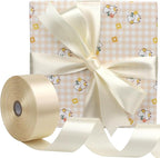 Rice White Solid Satin Ribbon 1-1/2 Inch 50 Yards Solid Polyester Fabric Ribbon for Gift Wrapping Wedding Christmas Baby Shower Birthday Party Decoration Handmade Immortal Flower Craft