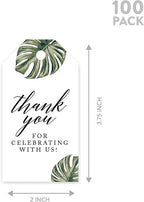 Andaz Press 100-Pack Thank You for Celebrating with Us Favor Tags Tropical Monstera Leaves Cardstock Gift Tags with Bakers Twine for Wedding Baby Shower Bridal Shower Party Favors 2 x 3.75-Inches
