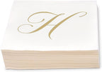 Gift Boutique 100 Gold Monogram Cocktail Napkins Letter H Disposable Paper Pack Elegant Metallic Golden Foil Hand Napkin for Powder Room Wedding Holiday Birthday Party Baby Shower Decorative Towels