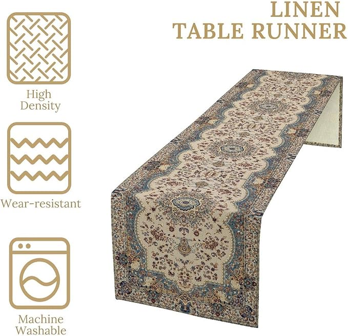 Boho Vintage French Table Runner,Retro Flower Rustic Country Style Floral Print Pattern for Home Kitchen Table Decor Dining Coffee Room Garden Party Decor 13x72in