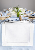 Solino Home Linen White Table Runner 120 Inches Long - 100% Pure Linen Hemstitch 14 x 120 Inch Table Runner for Dining, Fall, Autumn, Halloween, Thanksgiving, Holiday - Classic Hemstitch
