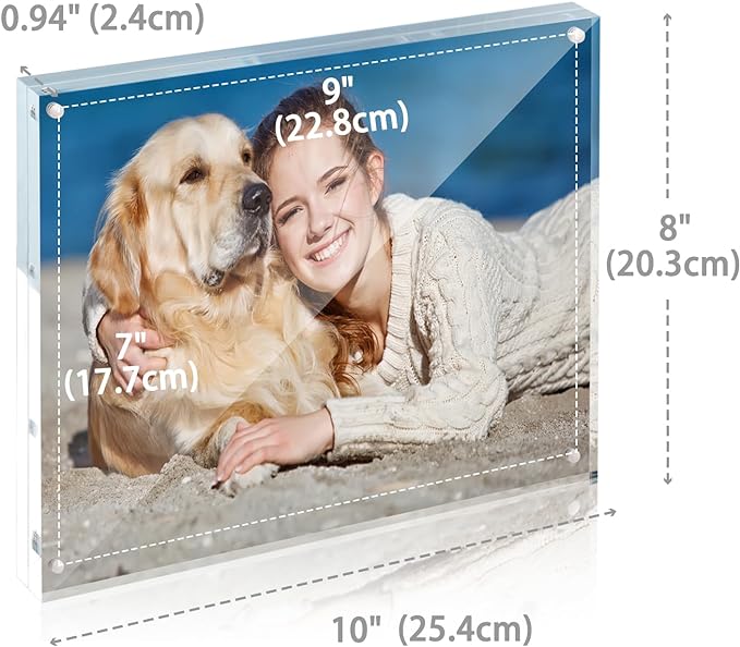 TWING Picture Frame, 8x10 Acrylic Photo Frames Horizontal Magnet Double Sided Photo Frame with Microfiber Cloth,12 + 12MM Thickness Clear Picture Frame Desktop Display