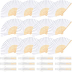 12 Pieces White Hand Held Bamboo Folding Fans Paper Fans Handheld for Women Foldable Girls Wedding Decoration Church Home Party Favors Summer