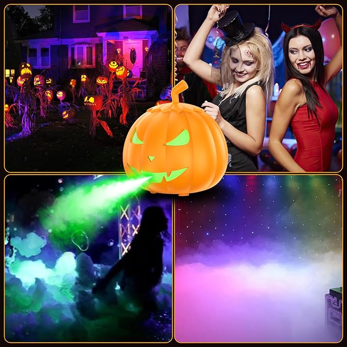 Fog Machine with LED RGB Lights, 800W Halloween Fog Machine with Remote Control, Pumpkin Smoke Machine 12 Colors Lighting Effect for Halloween Band DJ Show Club Outdoor Camping, 3 Pack