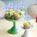 Ephlyn 30Pcs Foil Firework Cupcake Toppers Party Birthday Cake Toppers Supplies Sparkle Tinsel Cocktail Fruit Toothpick for Birthday Wedding Graduation Party Light Blue