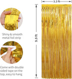Crosize 4 Pack 3.3 x 9.9 ft Gold Foil Fringe Curtains Party Decorations, Gold Tinsel Curtain Backdrop for Parties, Door Streamers, Glitter Streamer Fringe Backdrop for Birthday Decoration