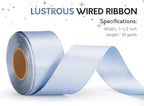 Light Blue Satin Wired Ribbon 1-1/2 Inch Double-Faced Sliver Glitter Christmas Ribbons for Wreath, Tree Decoration, Gift Wrapping, Home Decor 10 Yards